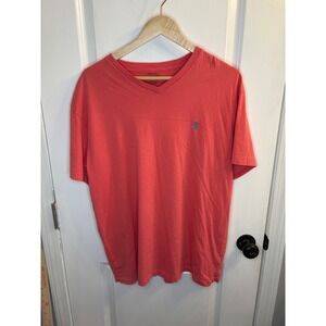 Polo Ralph Lauren Mens V-Neck T-Shirt Coral Pink Blue Pony Logo Size Large L